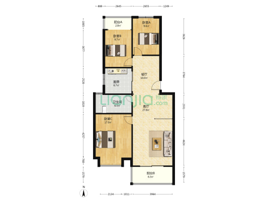 四季绿苑 3室2厅1卫 108平方