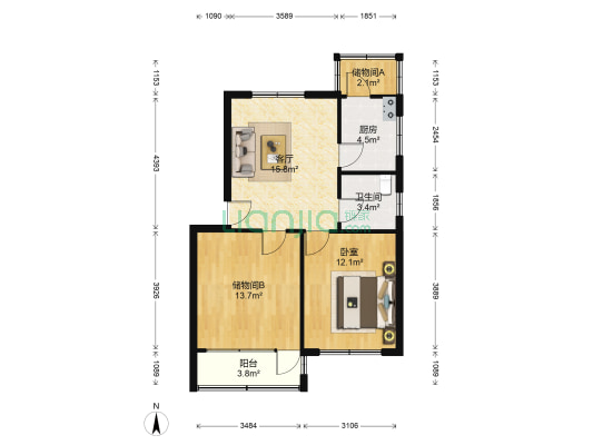 许昌县公疗住宅楼 1室1厅1卫 70平方