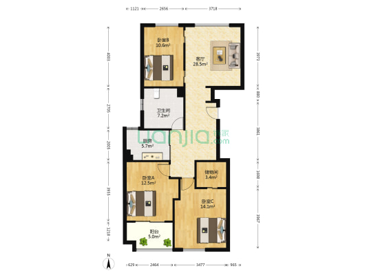 红苹果家园 3室1厅1卫 114平方