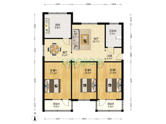 西化北区 3室2厅1卫 118平方