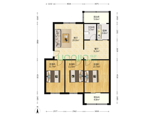 清凉寺居民小区 3室2厅1卫 104平方
