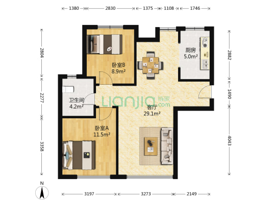 东丽1号 2室1厅1卫 86平方