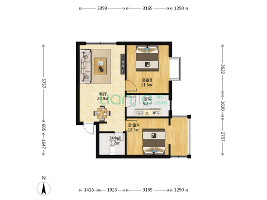 金色维也纳滨东花园 2室1厅1卫 76平方