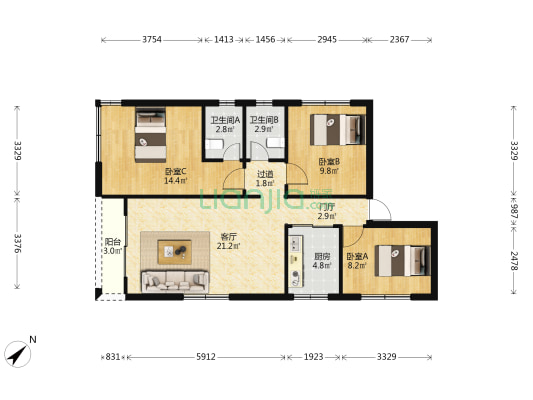河边街一巷19号 3室1厅2卫 101平方