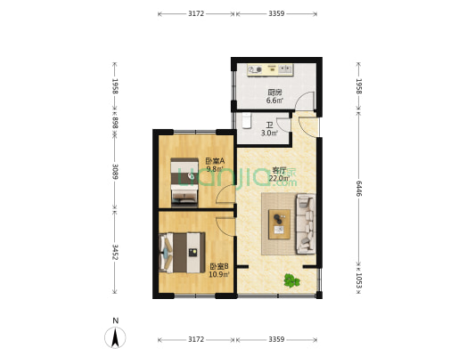 白鹤苑 2室1厅1卫 64平方