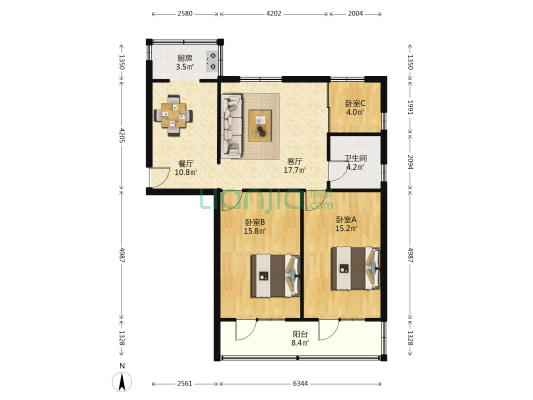 国税局家属楼 3室2厅1卫 99平方