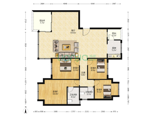 龙湖景粼玖序三组团 4室1厅2卫 155平方