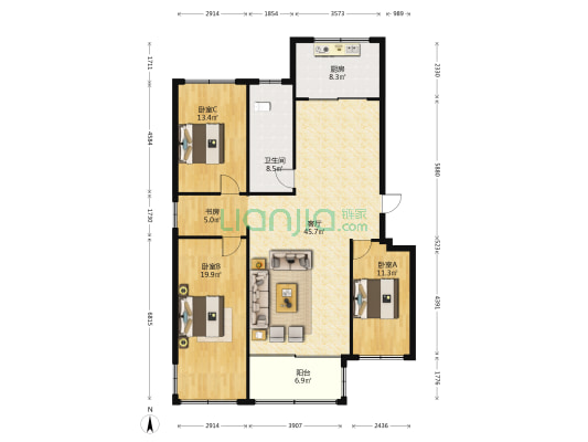 蓝波苑 4室1厅1卫 131平方