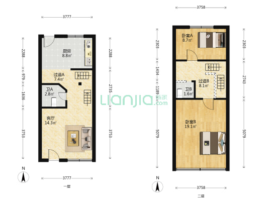 芝溪家园 2室1厅2卫 80平方