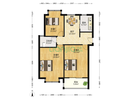 大丁佳苑 3室1厅1卫 100平方