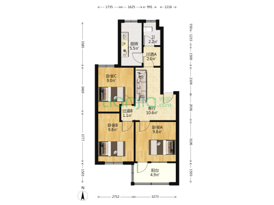 新兴小区 3室1厅1卫 70平方