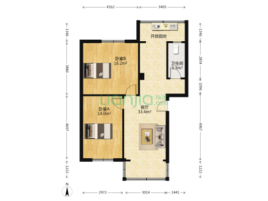 彩虹街1号 2室1厅1卫 73平方