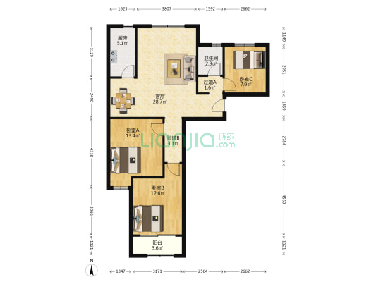 清新东区 3室1厅1卫 110平方