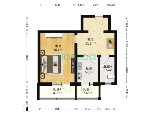 建明里小区 1室1厅1卫 54平方