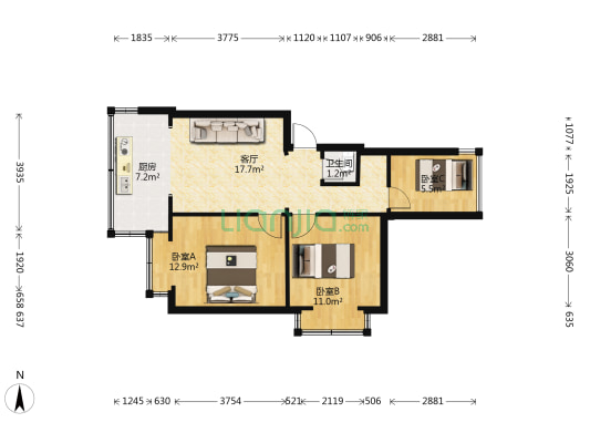 商业新村 3室1厅1卫 51平方