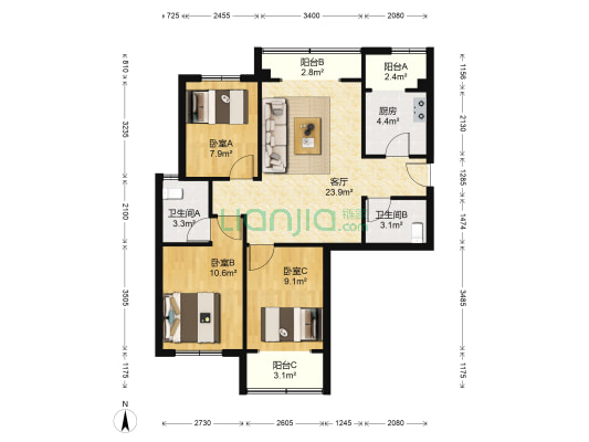 英郡年华 3室1厅2卫 104平方