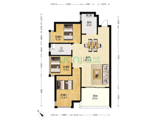誉诚花园 3室1厅1卫 84平方