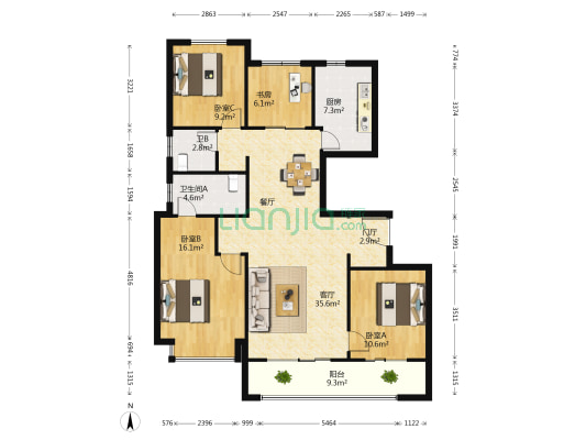 万科民安江山府 4室1厅2卫 143平方