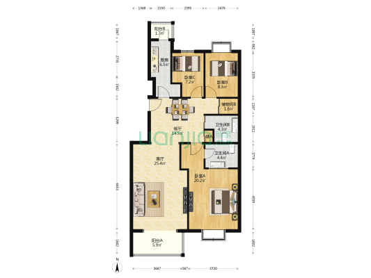 圣华里 3室2厅2卫 128平方