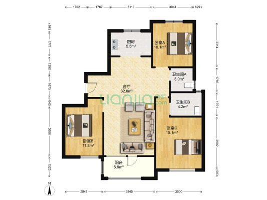 荣盛御府 3室1厅2卫 124平方