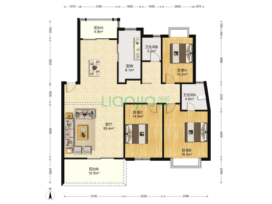香榭丽都 3室1厅2卫 140平方