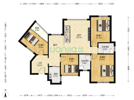 兴园名宅二期 4室1厅2卫 87平方