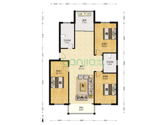 金城家园 3室1厅2卫 146平方