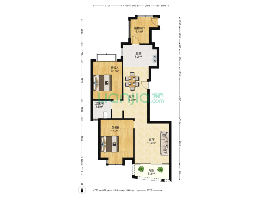 炜赋人和家园 2室2厅1卫 119平方