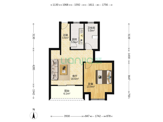 丽泽荷亭苑 1室1厅1卫 62平方