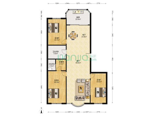 福鼎花园 3室2厅2卫 167平方