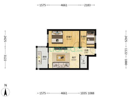 七里河环卫局家属院 2室1厅1卫 50平方