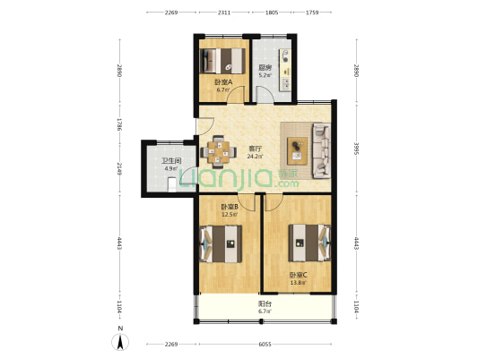 凡星新寓 3室1厅1卫 87平方