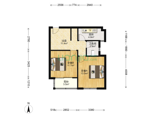 天地华城 2室0厅1卫 66平方