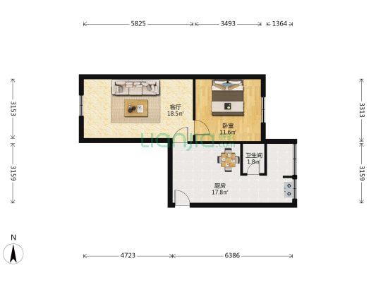 护国路52号 1室1厅1卫 50平方