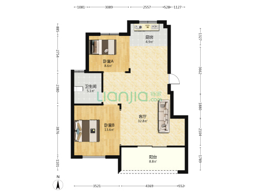 金竹人家 2室1厅1卫 87平方