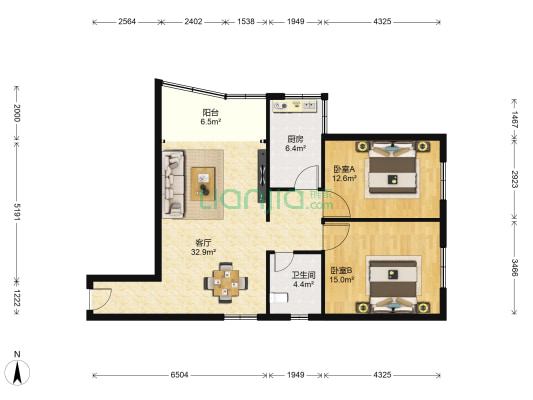 时代伟业 2室1厅1卫 109平方