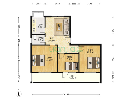 东八道巷6号 3室1厅1卫 87平方