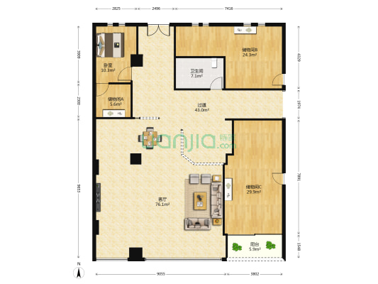 新港广场 1室1厅1卫 211平方