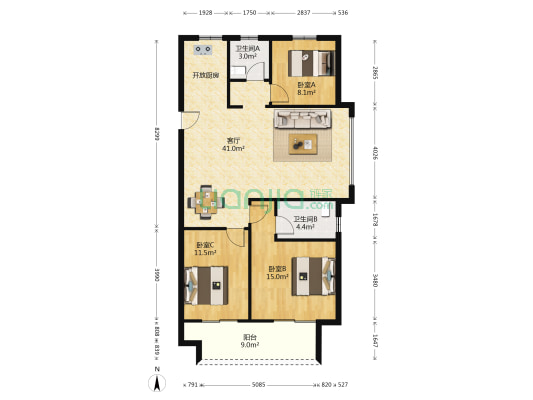 中业慧谷智富嘉园 3室1厅2卫 124平方
