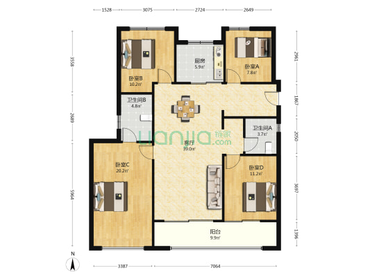 枫岭云湾 4室1厅2卫 138平方