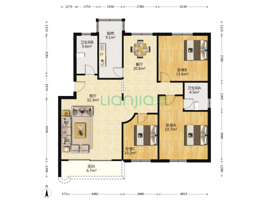 保险公司生活小区 3室2厅2卫 140平方