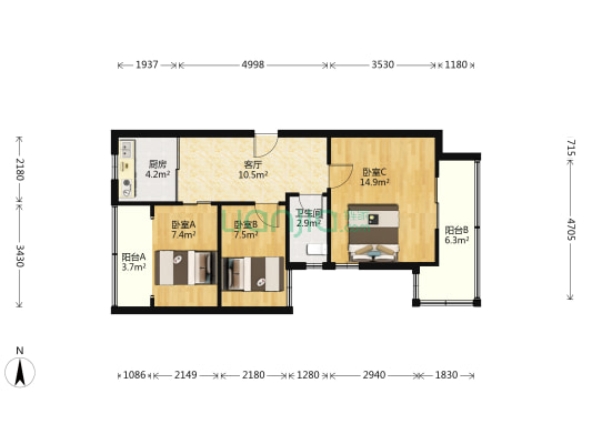 牯岭路 3室1厅1卫 66平方