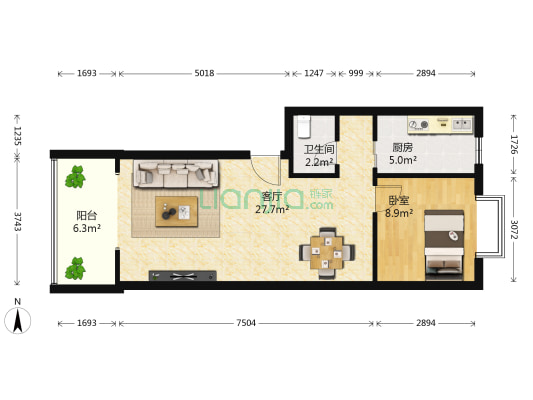 众合西景 1室1厅1卫 60平方