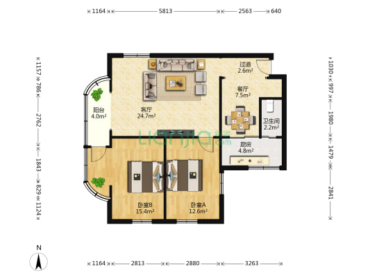 金盘创业新村 2室2厅1卫 86平方
