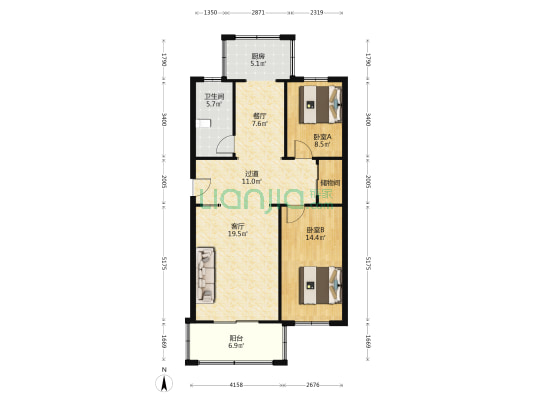 颐安花园东区 2室2厅1卫 100平方