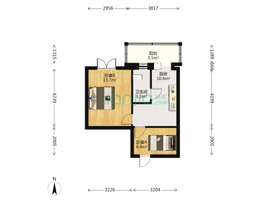 机车宿舍 2室0厅1卫 48平方