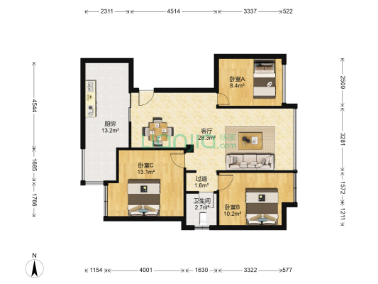 蜀镇领秀湖 3室1厅1卫 94平方