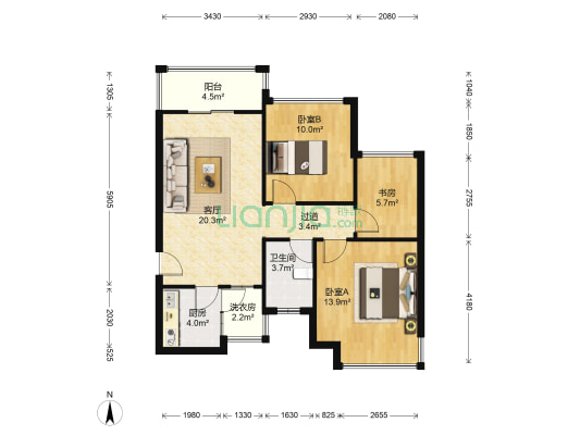 恒大城 3室1厅1卫 99平方