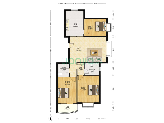 隆祺嘉园 3室1厅2卫 146平方