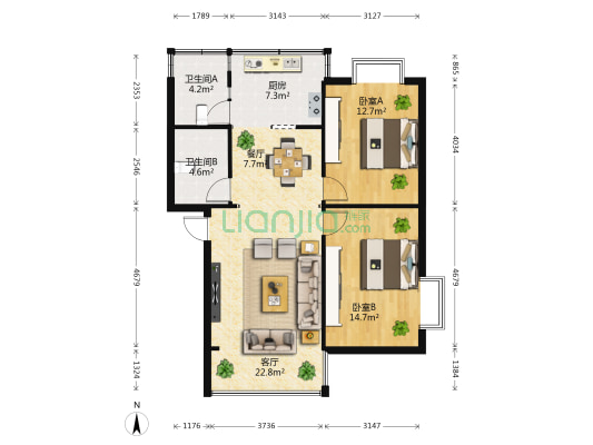 顺城家园 2室2厅2卫 83平方